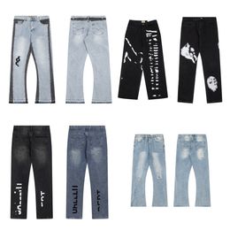 Heren Designer Jeans Sports Pants Slim Denim rechte trainingsbroek Speckled Letter Print Pant Women High Street Paar Losse veelzijdige casual wijd uitlopende paarse jeans