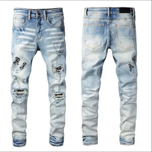 Mens Designer Jeans Star High Elastics Distressed Ripped Slim Fit Moto Biker Denim Pour Hommes Mode Pantalon Noir # 027
