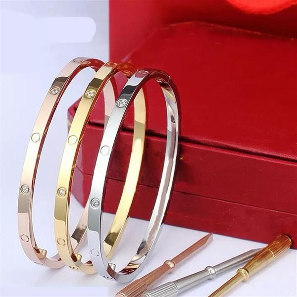 Diseñador para hombre pulsera de amor pulseras de destornillador homme 4 mm fino titanio acero oro rosa oro diamante brazalete 17-19 cm con caja wom2496