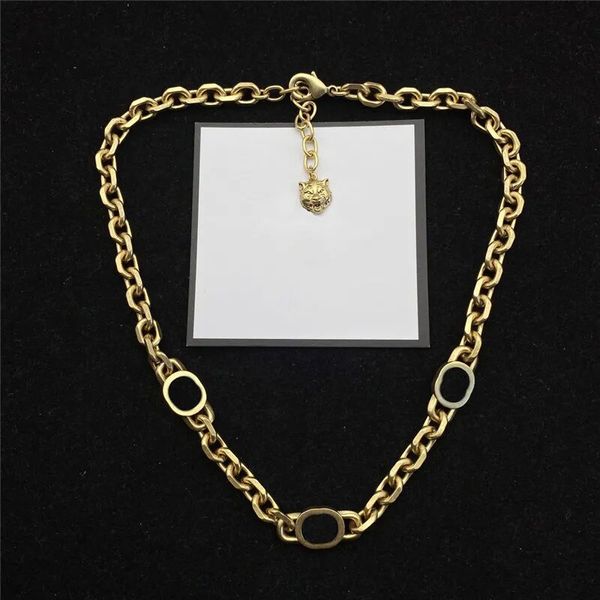 Collar de diseñador para hombre Collana con caja Joyería de amor de moda para mujeres Cadenas de lujo Corbatas Collares de oro vintage Grueso G Cabeza de tigre