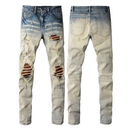 Pantalons de créateurs pour hommes Jeans violets Amris 887 Street Trench Patch Jeans High Street Trench Jambe ajustée Denim