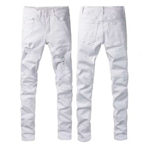 Pantalons de créateurs pour hommes Jeans violets Amris 897 High Street Slim Fit Jeans pour hommes à la mode avec des patchs de trous Leggings de marque à la mode Jeans décontractés