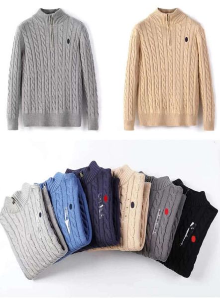 Hommes Designer Polo Pull Polaire Ralphs Chemises Épais Demi Fermeture Éclair Col Haut Pull Chaud Slim Tricot Tricot Lauren Jumpers Petit Cheval Marque Coton Sweat YT35