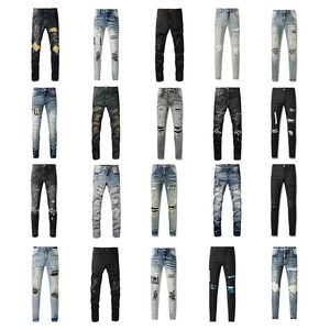 Heren designer paarse jeans Biker slim fit motorfiets denim spoelen maken oude hiphop dames straatmode Mans designer herenbroeken High-end kwaliteit jeans