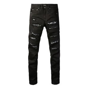 Diseñador para hombre Jeans morados Biker Slim Fit Motorcycle Bikers Denim para enjuague para hombre hacer viejo Hip hop para mujer calle Moda Mans Pantalones negros Jeans morados