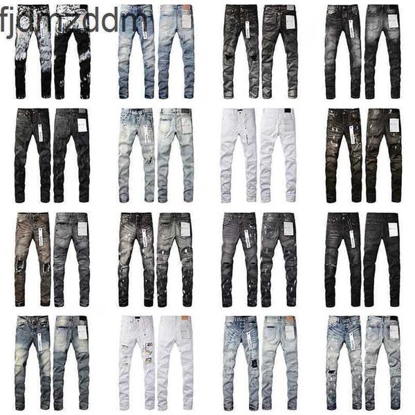 Hommes Designer Purple Jeans Biker Slim Fit Moto Motards Denim pour Rinçage Faire Vieux Hip Hop Femmes Street Fashion Mans Pantalon Noir 6QRM