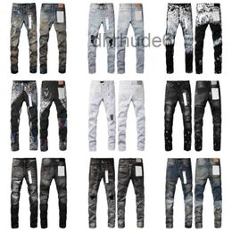 Heren ontwerper paarse jeans Distress Ripped motorfiets slanke rechte splash-inkt gevouwen broek print om ouderwetse panty's te maken maat 28-40 RL95