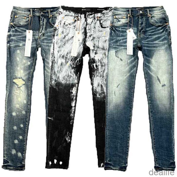 Mens Designer Purple Jeans Hip-hop Fashion Zipper Hole Wash Jean Pants Retro Torn Fold Stitching Men's Motorcycle Riding Cool Slim Pant Sky Blue pour les femmes Kv8e