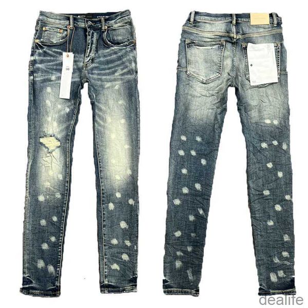 Mens Designer Purple Jeans Hip-hop Fashion Zipper Hole Wash Jean Pantalons Retro Torn Fold Stitching Men's Motorcycle Riding Cool Slim Pant Sky Blue for Women Yzqq