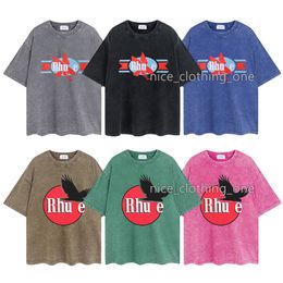 Heren Designer Rhu T-shirt Vintage Retro Gewassen Shirt Luxe Merk T-shirts Dames T-shirt met korte mouwen Zomer Causale Tees Hip Hop Tops Shorts Kleding Verschillende kleuren-14