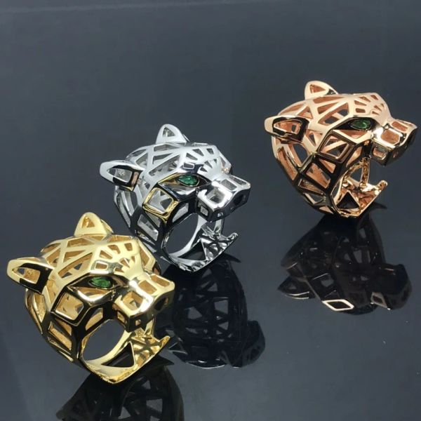 Anillos de diseñador para hombre para mujer, gemas verdes de lujo, anillo de leopardo, moda de oro, joyería ahuecada, regalos de boda para mujer, fiesta, 3 colores -6