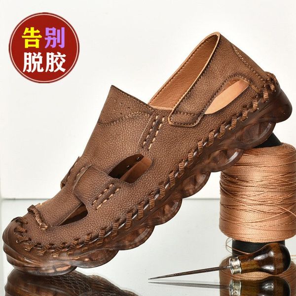 Sandalias de diseñador para hombre con agujeros ahuecados, suelas de tendón de vaca antideslizantes y resistentes al desgaste, zapatos de playa de cuero de vaca con fondo suave, zapatos deportivos de cuero para ocio, talla 38-46