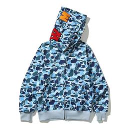 Designer Shark Sweat à capuche Full Zip Up Y2K Sweats à capuche Femmes Veste à glissière classique Mode Street Style américain Taille asiatique M-3XL ZZVW