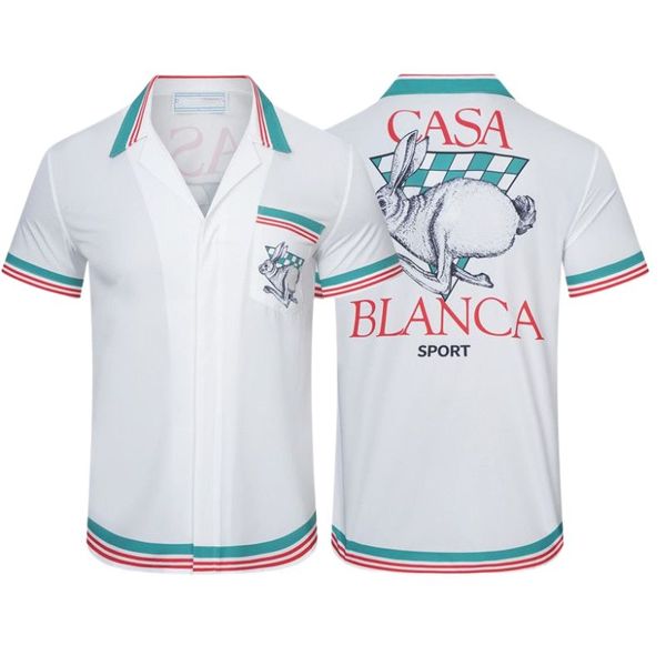 Chemise de créateur pour hommes Casablanca 23ss Sport Knit Rabbit Silk Shirt Chemise hawaïenne à manches courtes Chemise habillée slim pour hommes m-3xl