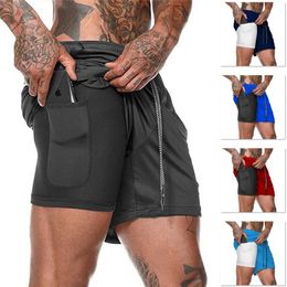 Herenontwerper Shorts Summer Nieuwe Fitness Heren Korte Dubbellaags 2 In 1 Running trainingsbroek binnenste strakke en buitenste losse fitnessbroek