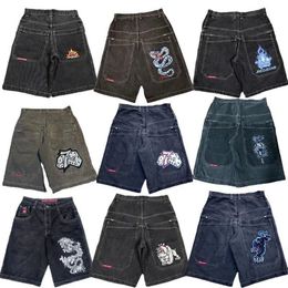 Herenontwerper Shorts Y2K Retro Gothic Pattern Borduurwerk JNCO Denim Shorts 2000s Style Hip Hop Bag Summer Mens Beach Jeans Jorts Gym Casual Shorts