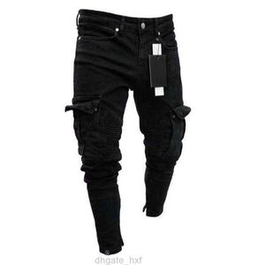 Jeans skinny design pour hommes Noir Homme Denim Jean Biker Détruit Effiloché Slim Fit Pocket Cargo Crayon Pantalon Plus Taille S-3XL Mode