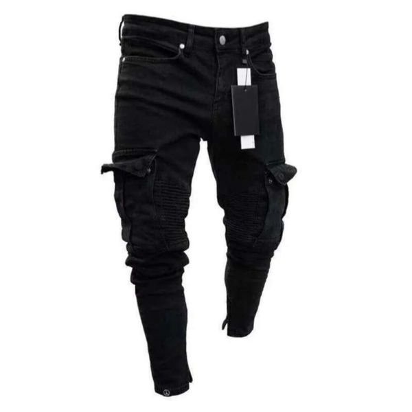 Hommes Designer Skinny Jeans Noir Homme Denim Jean Biker Détruit Effiloché Slim Fit Poche Cargo Crayon Pantalon Plus Taille S-3XL Mode 939