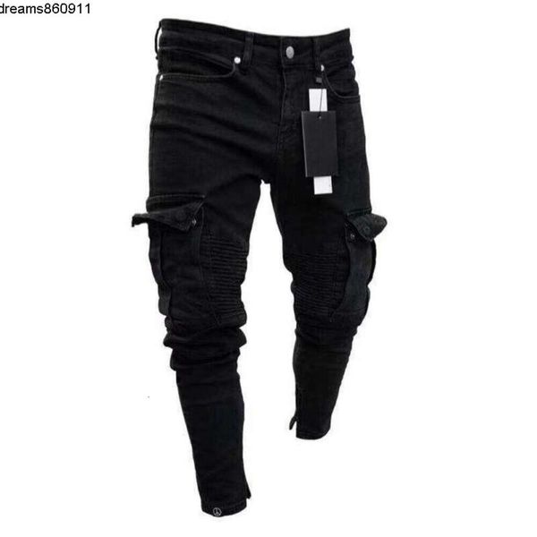 Hommes Designer Skinny Jeans Noir Homme Denim Jean Biker Détruit Effiloché Slim Fit Poche Cargo Crayon Pantalon Plus Taille Mode {catégorie}