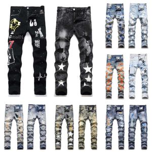 Designer pour hommes skinny jeans déchiré élastique slim pantalon en jean décontracté pantalon noir mode hip hop coton zipper mouche de mouche 29-38kgrt