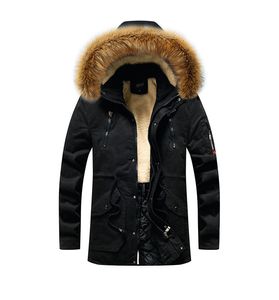 Hommes Designer Slim Fourrure À Capuchon Trench Manteaux D'hiver Épaissir Vestes Mi-longues Hommes Casual Couleur Unie Avec Velours Épais Pleine Zip Veste Grande Taille