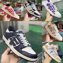 Hommes Designer Sneakers Casual Amires Chaussures Femmes Baskets Skel Top Low Véritable Sneaker En Cuir Noir Blanc Gris Vert Orange Lilas Lime