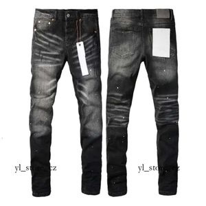 Herenontwerper gestapelde paarse merkjeans Lange broek gescheurd High Street merk patchgat denim rechte mode paarse jeans 9407