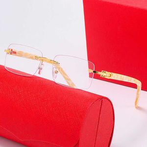 Lunettes de soleil design pour hommes Femme Corne de buffle Lunettes sans monture Cadre Lunettes de soleil carrées sans cadre en bois Hommes Optique Myopie Lunettes claires bon