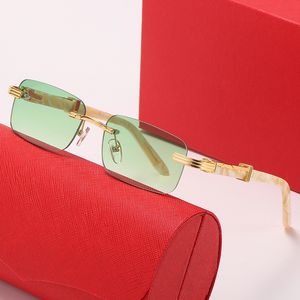 Diseñador para hombre Gafas de sol Mujer Retro Vintage Anteojos Sin marco Metal Blanco Madera Cuerno de búfalo Gafas Marcos Mujer Gafas Moda lunettes de soleil homme