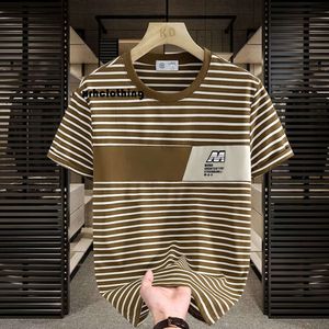 Herenontwerper T-shirt Contrast Striped Short voor 2024 Nieuwe Summer Ice Silk Half Sheeved heren casual los fitting T-shirt T