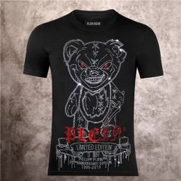 Camiseta de diseñador para hombre Devil Bear Rhinestone Skull Classic Alta calidad Suave Cómodo Hip Hop Street PP Casual Top