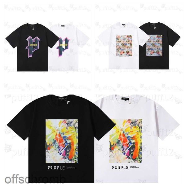 Hommes Designer T-shirt Violet Marque Vêtements Coton Chemise Graffiti Mal Amusant Coloré Alphabet Imprimer Croquis Peinture À L'huile Modèle Rue Hip Hop Lâche Top