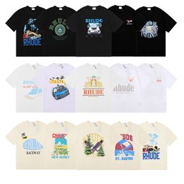 Mens Designer T-shirt Rhude T-shirts T-shirt d'été Marque de mode T-shirts Street Casual Manches courtes Style de plage T-shirt de luxe Coton Hommes Vêtements Chemise imprimée