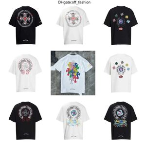 Hommes Designer T-shirts Classics Heart Brand Chromes Manches longues Qualité Tops Tees Casual Loose Street Horseshoe Sanskrit Cross Print Crew Neck Chromees Hearts 4R9H