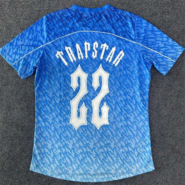 Diseñador para hombre Trapstar camiseta Camiseta de fútbol Malla Azul No.22 Verano Ropa deportiva informal Camiseta Protector solar Manga corta P57u