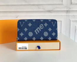 Heren designer portemonnee Luxe dames portemonnees voor heren Bloem Letter Rits Lange kaarthouders Hoogwaardige denim kleine clutch tas met originele doos en stofzak