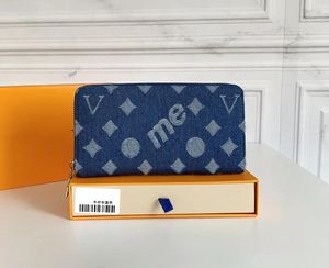 Heren designer portemonnee Luxe dames portemonnees voor heren Bloem Letter Rits Lange kaarthouders Hoogwaardige denim kleine clutch tas met originele doos en stofzak