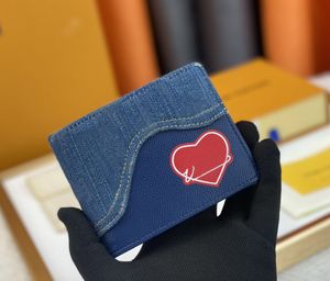 Portefeuilles de créateurs pour hommes Luxurys Sacs à main minces Fleurs classiques Lettre Porte-cartes en denim goutte à goutte de haute qualité Mode masculine Coeur Petite pochette avec boîte d'origine