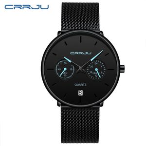 Mens Designer Relógios CRRJU Full Steel Casual Relógio À Prova D 'Água para Homem Esporte Relógio de Quartzo Vestido Masculino Calendário Relógio Relogio 235m