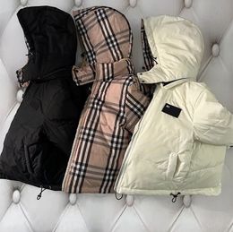 Niños puffer abajo abrigos diseñador con capucha reversible abrigo a cuadros moda niñas niños sudadera con capucha invierno cálido pato abajo chaquetas ropa de bebé marrón para niños