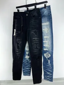 Hommes Designers Jeans Casual Slim Hommes JEAN Stretch Pantalon Détruire courtepointe Ripped genou droit A.M broderie Pantalon rétro Hip hop Street Pant