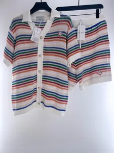 Diseños para hombre Suéter corto HOMBRE MUJER CASABLANCA conjunto prendas de punto Rainbow Tassels romper agujeros jerseys de lana hombres casual Manga corta Casual de punto