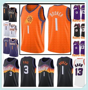 Mens Devin 1 Booker Jersey Chris 3 Paul Jerseys Steve 13 Nash Retro Mesh Basketball S-XXL Orange Noir Violet Blanc Logos de broderie 999 2021