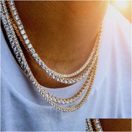 Hommes diamant glacé Tennis chaîne en or colliers mode Hip Hop bijoux collier M 4Mm 5Mm livraison directe Dhy2Z