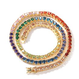 Colliers en diamant glacé pour hommes, chaîne en or de Tennis arc-en-ciel coloré, bijoux Hip Hop à la mode