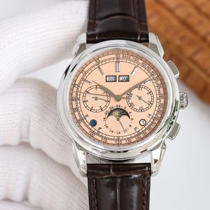 Heren Diamond Watch 29-535 Automatische mechanische beweging 41 mm Sapphire timingfunctie horloges Designer Waterdicht lederen band