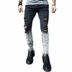 Hommes Distred Stretch Jeans Cool Black Fi Skinny Ripped Slim Fit Hip Hop Pantalons Trous Hommes Zip Jeans Party Casual v7qb #
