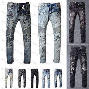 Mens en détresse 40 créateurs ~ jeans masculins Ripped Biker Slim Fit Motorcycle Bikers Denim for Men S mode Pantalon noir Pantal