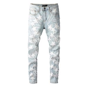 Heren Verontruste Motorfiets Biker Jeans Rock Skinny Gescheurd Gat Streep Hoge Kwaliteit Beroemde Merk Denim Broek 2021S225m