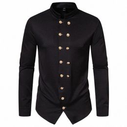 Heren Double Breasted Dr Shirts Steampunk Lg Mouw Punk Rock Gothic Shirt Mannen Halen Party Prom Chemise Homme Wit 2XL H9Qj #